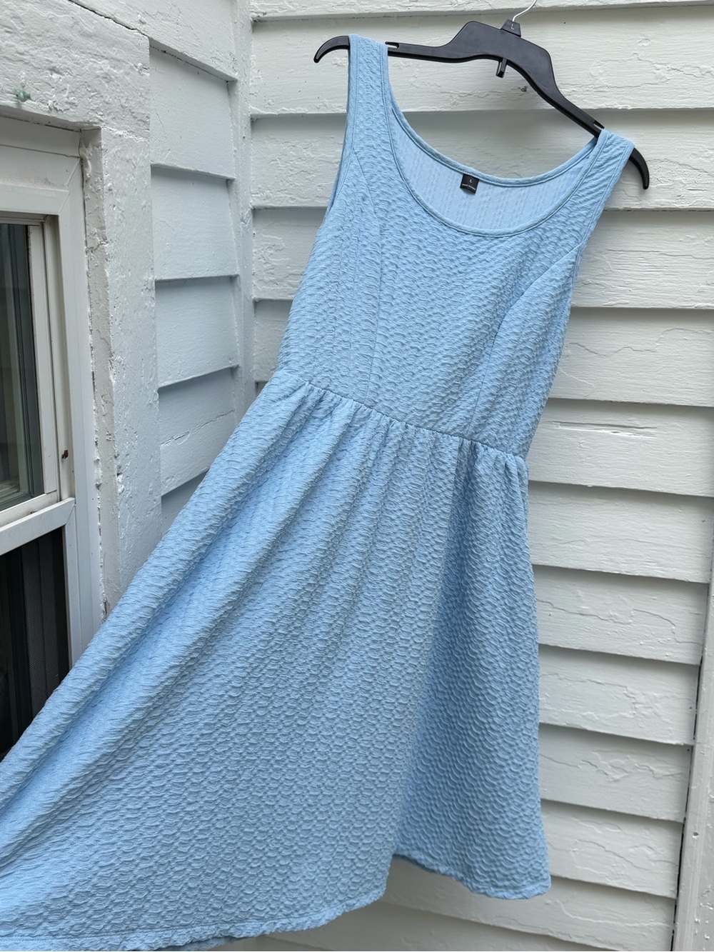 Baby Blue Textured Sleeveless Summer Dress